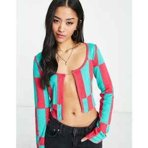 NWT Bailey Rose Cardigan in Pink and Green Check Size Small